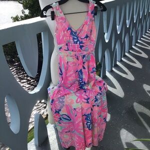 Lilly Pulitzer Sloane Tropical V-neck Front / Back A-Line Maxi Dress Size XXS